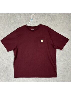 Carhartt T-Shirt Men 2XL Loose Fit Crew Neck Pocket Work Shirt Burgundy K87-M PO
